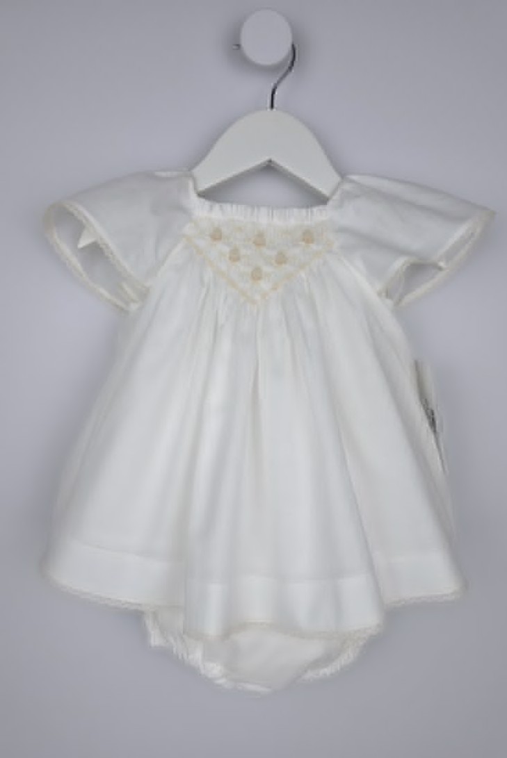 VESTIDO (HASTA TALLA 3A INCLUYE BRAGA) PUNTO SMOCK ALBA DE TARTALETA, CRUDO. VERANO 26.