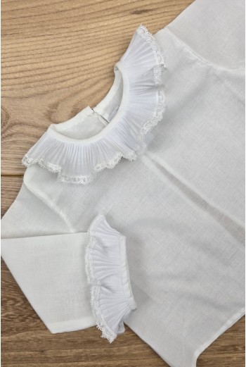 CAMISITA BATISTA CUELLO PLISADO DE BELÁN, BLANCO. VERANO 26. 2