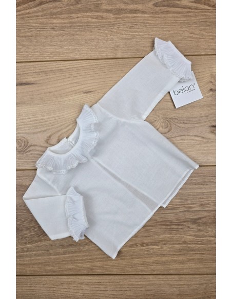 CAMISITA BATISTA CUELLO PLISADO DE BELÁN, BLANCO. VERANO 26.
