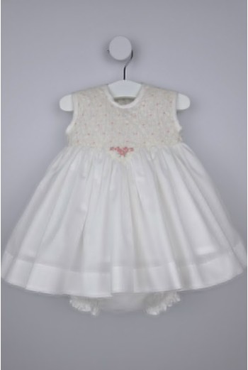 JESUSITO PUNTO SMOCK MARNY DE TARTALETA, CRUDO/ROSA. VERANO 26.