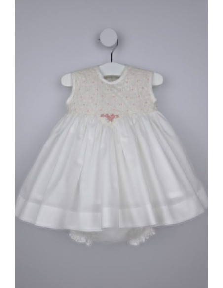JESUSITO PUNTO SMOCK MARNY DE TARTALETA, CRUDO/ROSA. VERANO 26.
