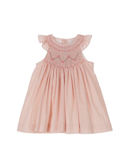 VESTIDO PUNTO SMOCK ROSAURA DE TARTALETA, ROSA. VERANO 26.