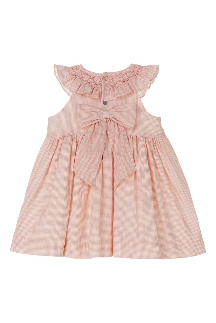 VESTIDO PUNTO SMOCK ROSAURA DE TARTALETA, ROSA. VERANO 26.