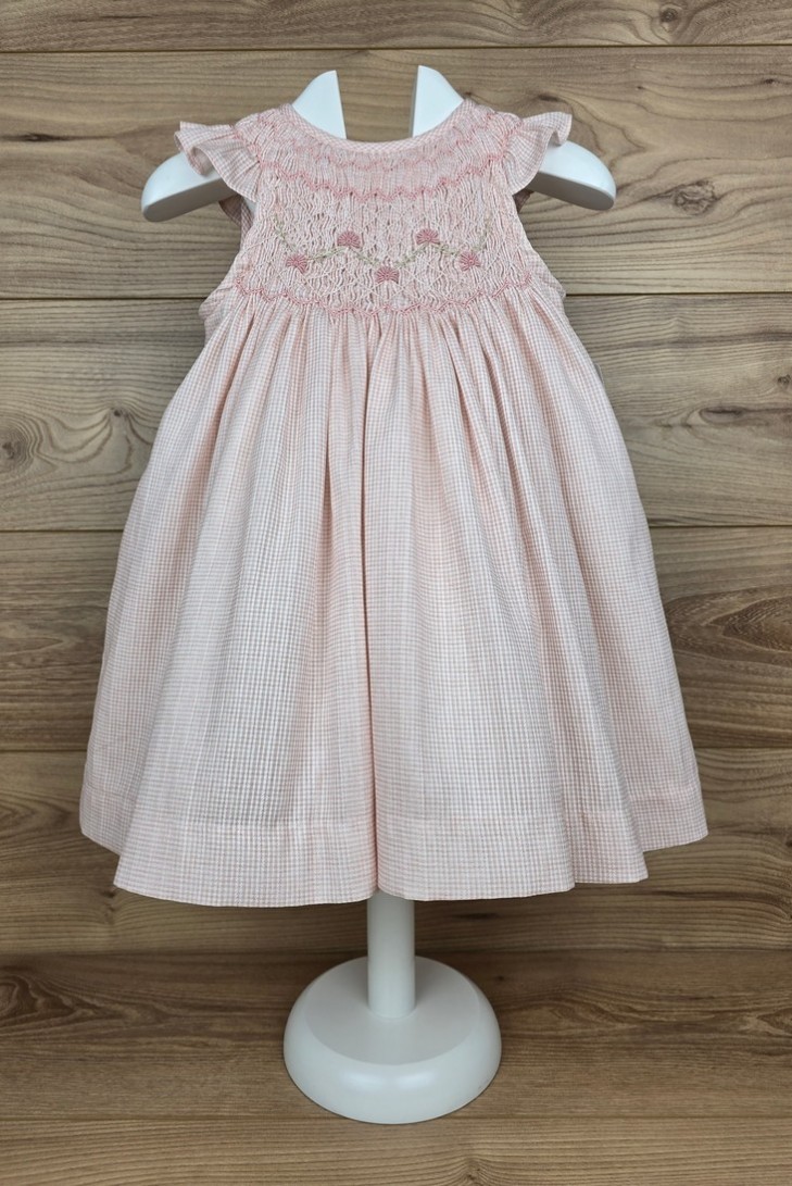 VESTIDO PUNTO SMOCK ROSAURA DE TARTALETA, ROSA. VERANO 26.