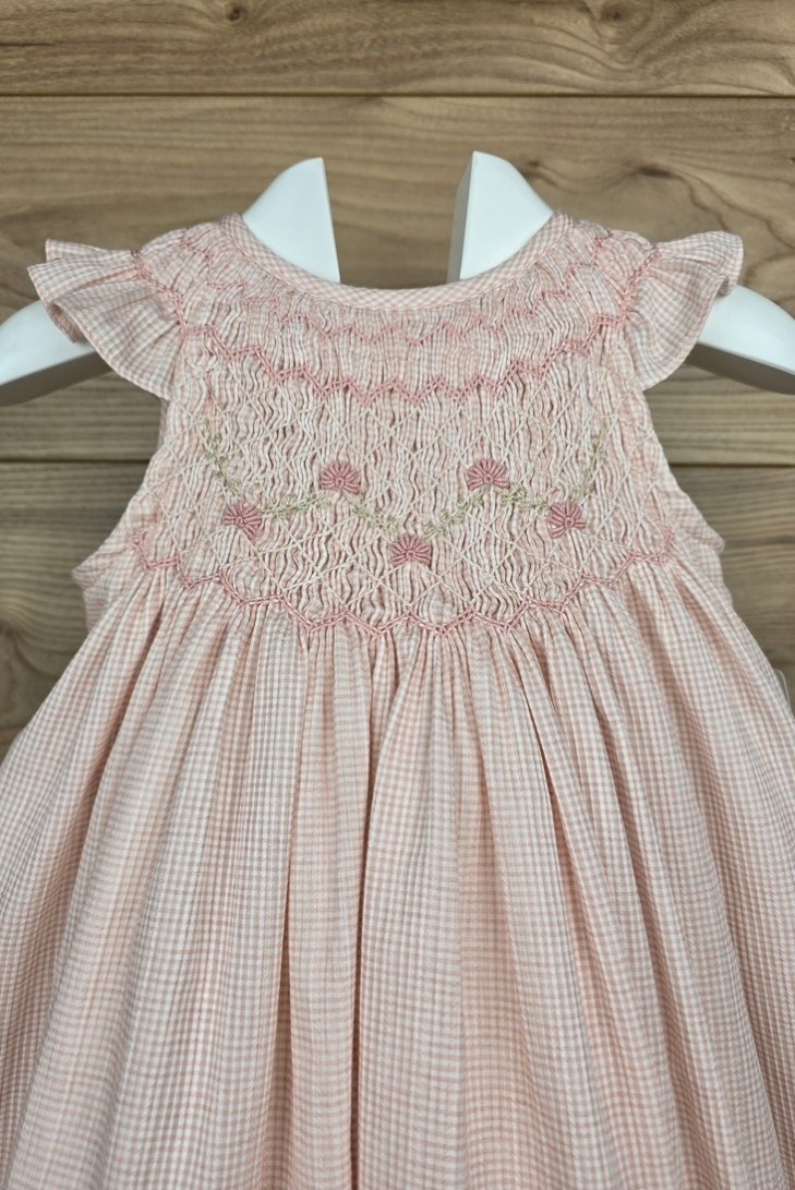 VESTIDO PUNTO SMOCK ROSAURA DE TARTALETA, ROSA. VERANO 26.