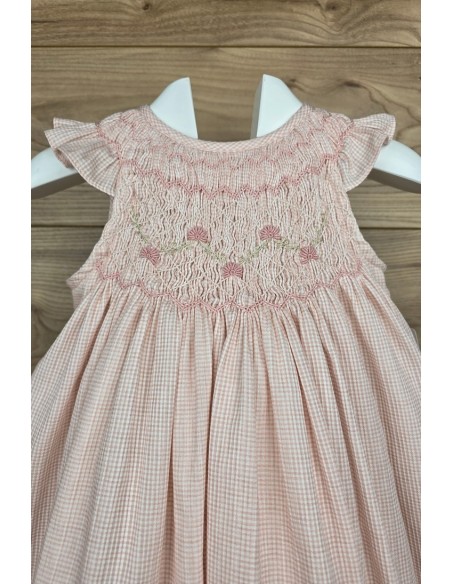 VESTIDO PUNTO SMOCK ROSAURA DE TARTALETA, ROSA. VERANO 26.