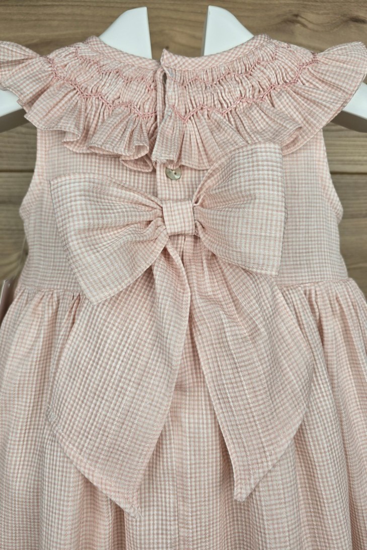 VESTIDO PUNTO SMOCK ROSAURA DE TARTALETA, ROSA. VERANO 26.
