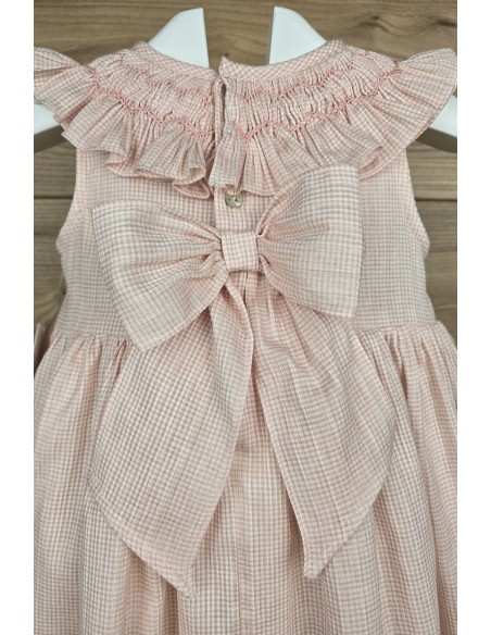 VESTIDO PUNTO SMOCK ROSAURA DE TARTALETA, ROSA. VERANO 26.