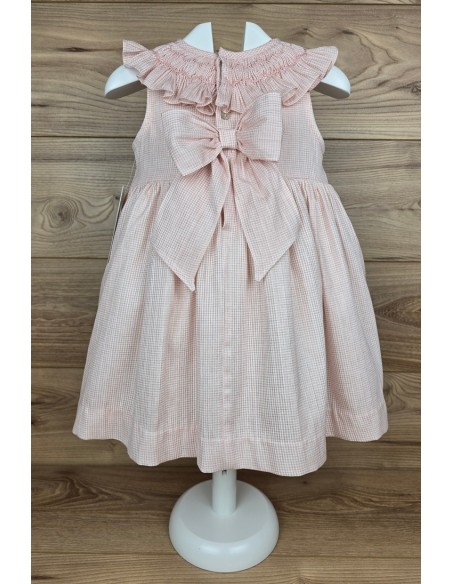 VESTIDO PUNTO SMOCK ROSAURA DE TARTALETA, ROSA. VERANO 26.