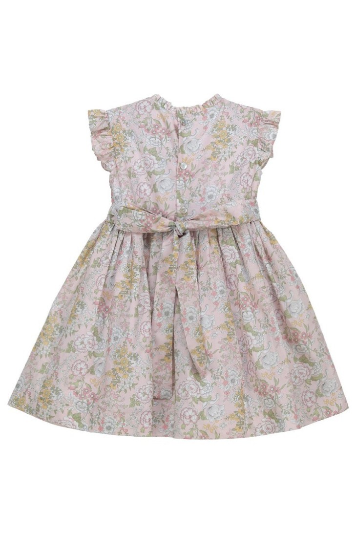 VESTIDO PUNTO SMOCK CAPRI DE TARTALETA, FONDO ROSA. VERANO 26.