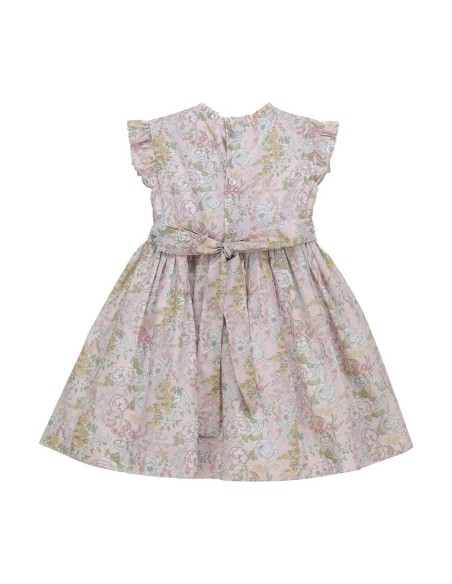 VESTIDO PUNTO SMOCK CAPRI DE TARTALETA, FONDO ROSA. VERANO 26.