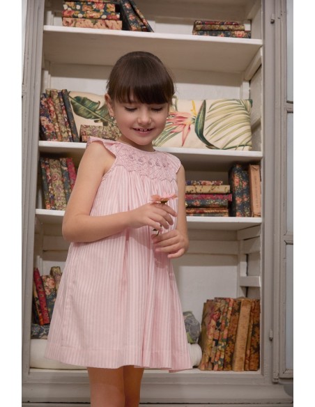 VESTIDO PUNTO SMOCK CANDELA DE TARTALETA, ROSA. VERANO 26.