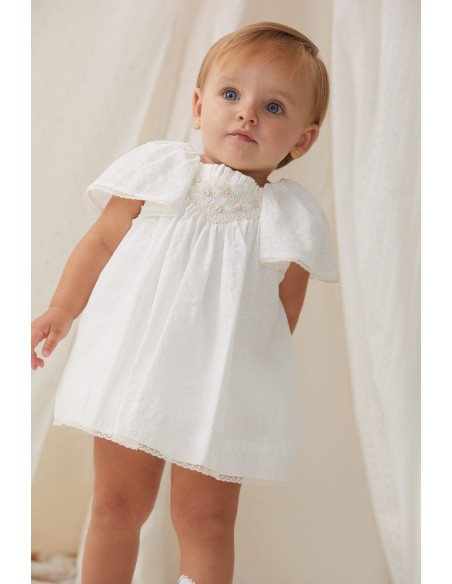 VESTIDO (HASTA TALLA 3A INCLUYE BRAGA) PUNTO SMOCK ALBA DE TARTALETA, CRUDO. VERANO 26.