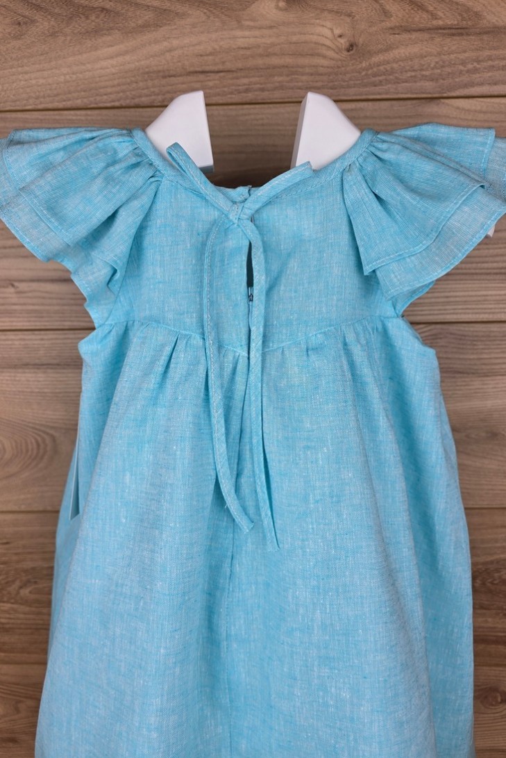 VESTIDO PUNTO SMOCK SOLEIL DE TARTALETA, LINO TURQUESA. VERANO 26.