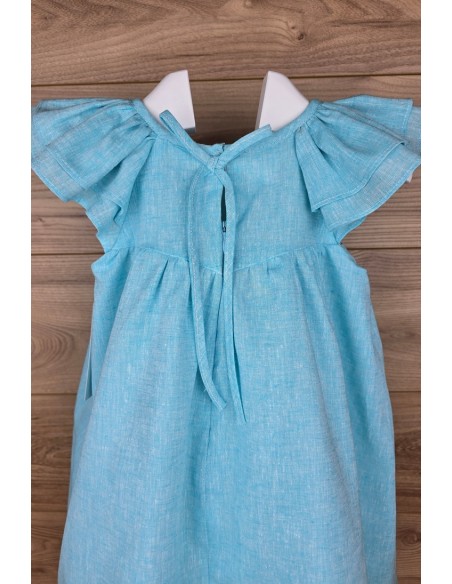 VESTIDO PUNTO SMOCK SOLEIL DE TARTALETA, LINO TURQUESA. VERANO 26.
