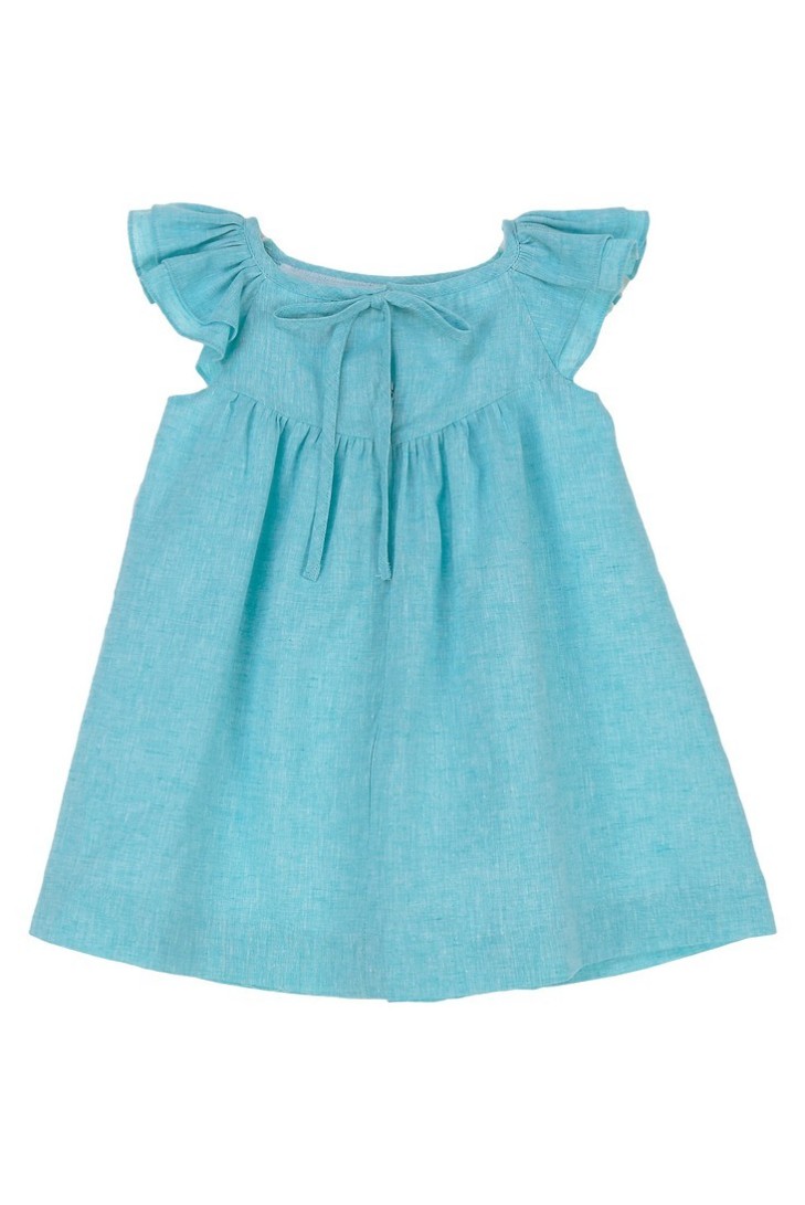VESTIDO PUNTO SMOCK SOLEIL DE TARTALETA, LINO TURQUESA. VERANO 26.