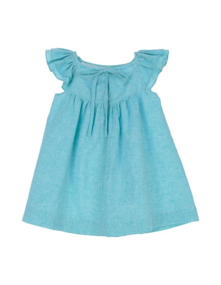VESTIDO PUNTO SMOCK SOLEIL DE TARTALETA, LINO TURQUESA. VERANO 26.