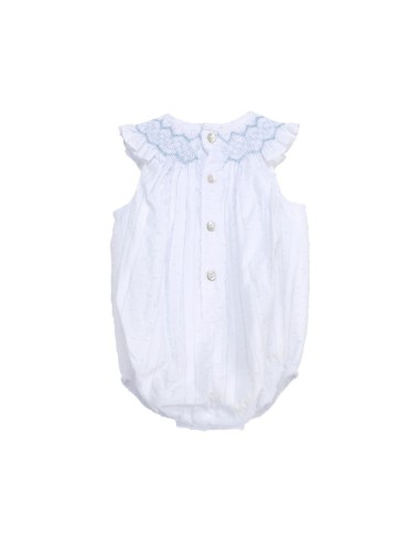 PELELE PUNTO SMOCK ALEX DE TARTALETA, BLANCO/AZUL. VERANO 26.
