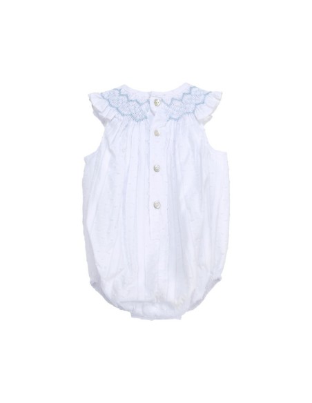 PELELE PUNTO SMOCK ALEX DE TARTALETA, BLANCO/AZUL. VERANO 26.