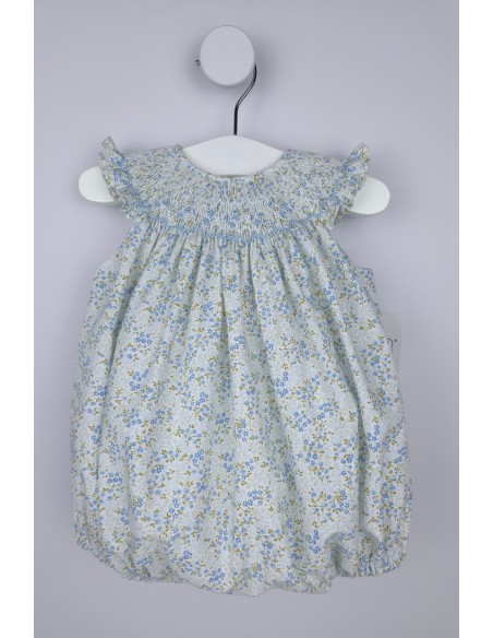 RANITA UNISEX PUNTO SMOCK TALLA ÚNICA (1m-6m aprox.) DE BELÁN, FLORECITAS AZULES. VERANO 26
