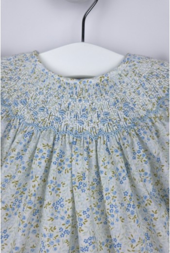 RANITA UNISEX PUNTO SMOCK TALLA ÚNICA (1m-6m aprox.) DE BELÁN, FLORECITAS AZULES. VERANO 26 2