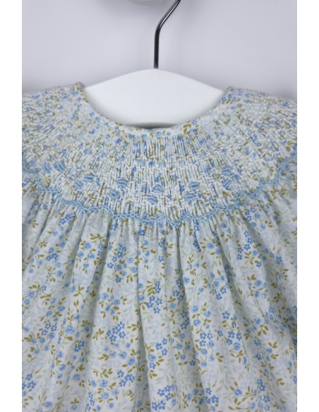 RANITA UNISEX PUNTO SMOCK TALLA ÚNICA (1m-6m aprox.) DE BELÁN, FLORECITAS AZULES. VERANO 26