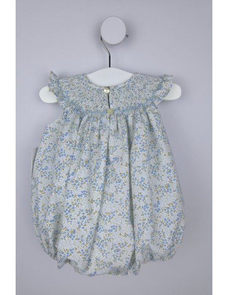 RANITA UNISEX PUNTO SMOCK TALLA ÚNICA (1m-6m aprox.) DE BELÁN, FLORECITAS AZULES. VERANO 26