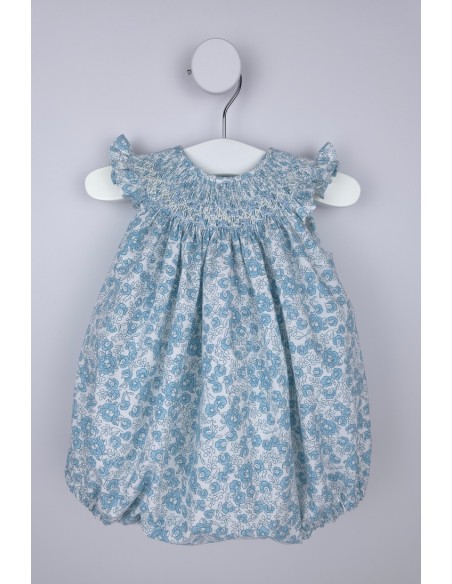 RANITA UNISEX PUNTO SMOCK TALLA ÚNICA (1m-6m aprox.) DE BELÁN, FLORES AZULES. VERANO 26