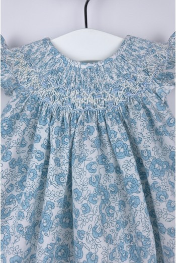 RANITA UNISEX PUNTO SMOCK TALLA ÚNICA (1m-6m aprox.) DE BELÁN, FLORES AZULES. VERANO 26 2