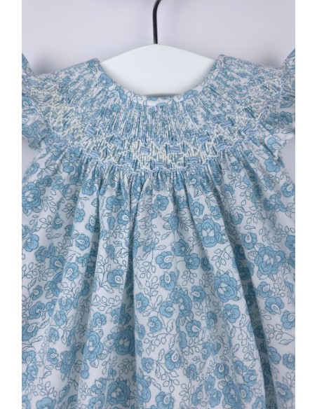 RANITA UNISEX PUNTO SMOCK TALLA ÚNICA (1m-6m aprox.) DE BELÁN, FLORES AZULES. VERANO 26