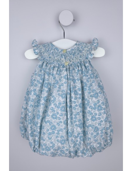 RANITA UNISEX PUNTO SMOCK TALLA ÚNICA (1m-6m aprox.) DE BELÁN, FLORES AZULES. VERANO 26