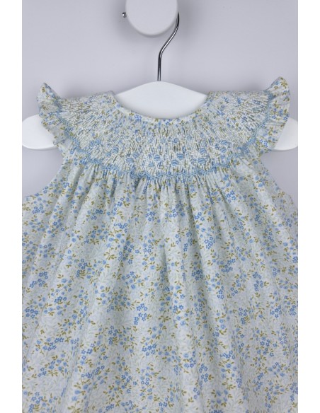 JESUSITO PUNTO SMOCK TALLA ÚNICA (1m-6m aprox.) DE BELÁN, FLORECITAS AZULES. VERANO 26