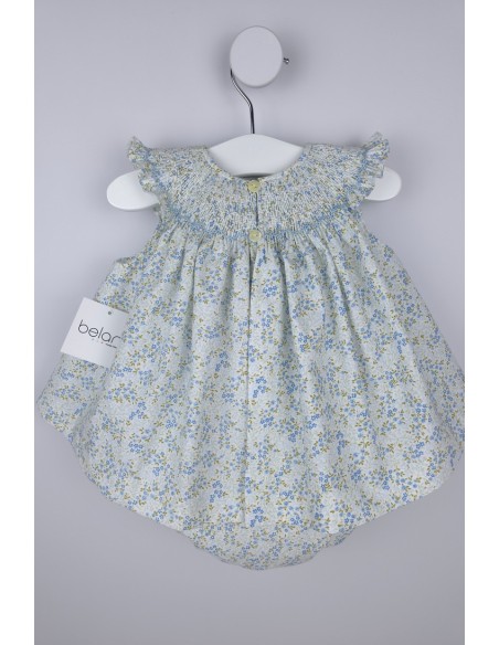 JESUSITO PUNTO SMOCK TALLA ÚNICA (1m-6m aprox.) DE BELÁN, FLORECITAS AZULES. VERANO 26