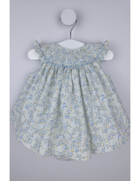 JESUSITO PUNTO SMOCK TALLA ÚNICA (1m-6m aprox.) DE BELÁN, FLORECITAS AZULES. VERANO 26