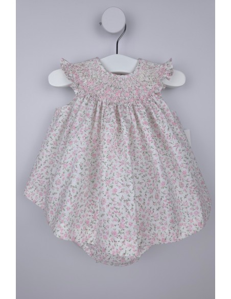 JESUSITO PUNTO SMOCK TALLA ÚNICA (1m-6m aprox.) DE BELÁN, FLORECITAS ROSAS. VERANO 26