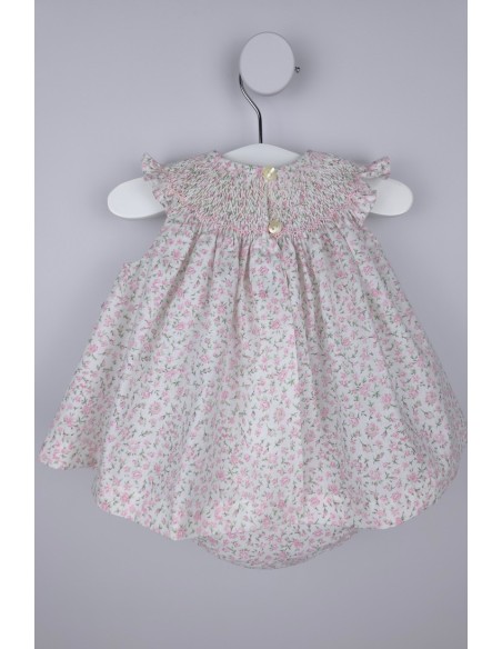 JESUSITO PUNTO SMOCK TALLA ÚNICA (1m-6m aprox.) DE BELÁN, FLORECITAS ROSAS. VERANO 26