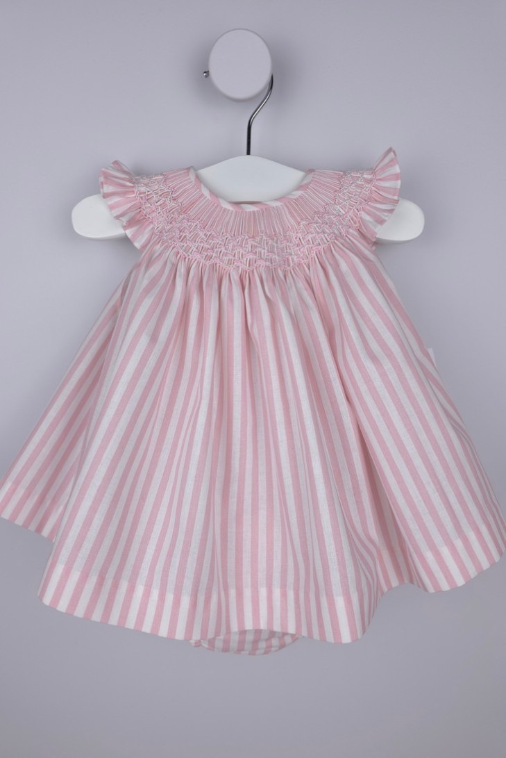 JESUSITO PUNTO SMOCK TALLA ÚNICA (1m-6m aprox.) DE BELÁN, RAYAS ROSAS. VERANO 26
