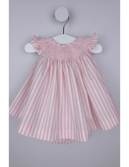 JESUSITO PUNTO SMOCK TALLA ÚNICA (1m-6m aprox.) DE BELÁN, RAYAS ROSAS. VERANO 26