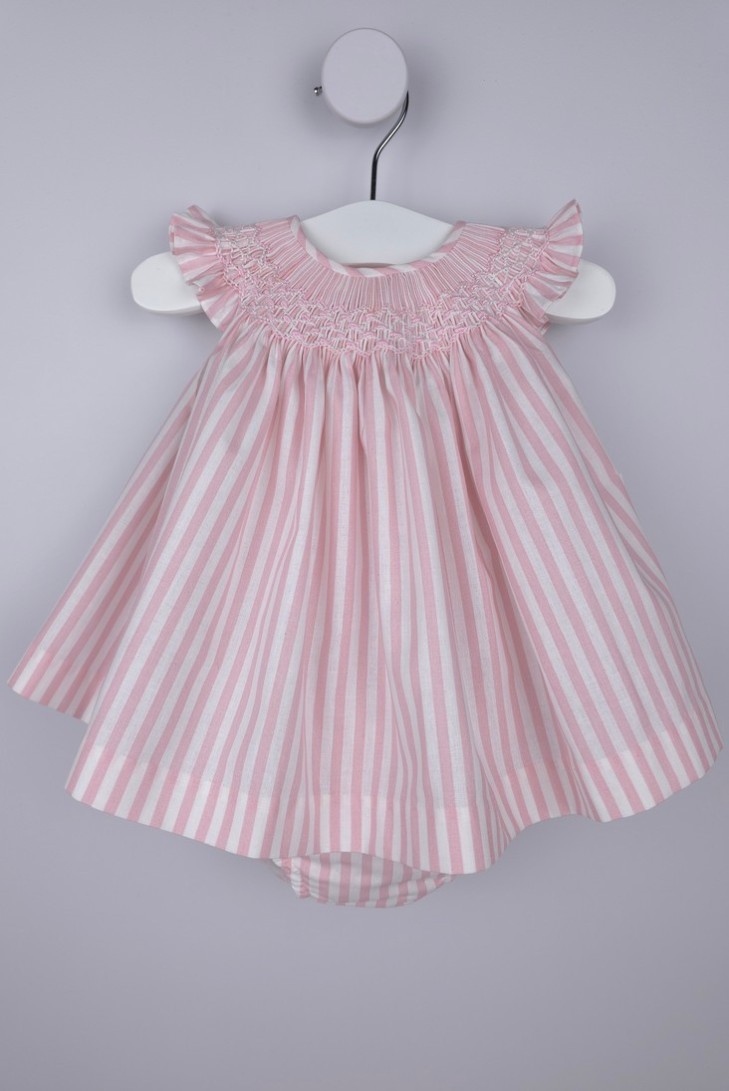 JESUSITO PUNTO SMOCK TALLA ÚNICA (1m-6m aprox.) DE BELÁN, RAYAS ROSAS. VERANO 26