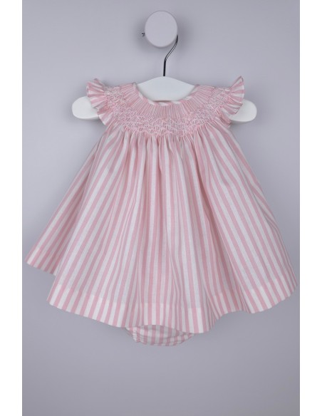 JESUSITO PUNTO SMOCK TALLA ÚNICA (1m-6m aprox.) DE BELÁN, RAYAS ROSAS. VERANO 26