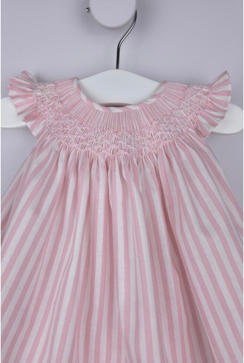 JESUSITO PUNTO SMOCK TALLA ÚNICA (1m-6m aprox.) DE BELÁN, RAYAS ROSAS. VERANO 26 2