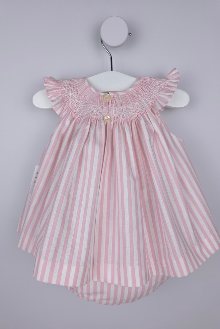 JESUSITO PUNTO SMOCK TALLA ÚNICA (1m-6m aprox.) DE BELÁN, RAYAS ROSAS. VERANO 26