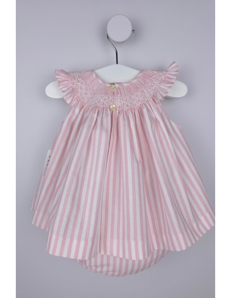 JESUSITO PUNTO SMOCK TALLA ÚNICA (1m-6m aprox.) DE BELÁN, RAYAS ROSAS. VERANO 26