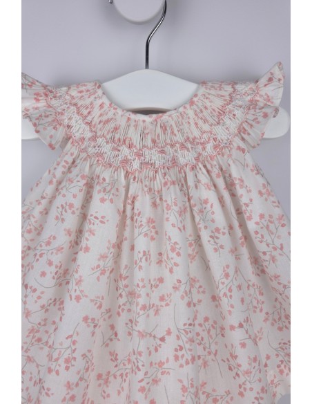 JESUSITO PUNTO SMOCK TALLA ÚNICA (1m-6m aprox.) DE BELÁN, FLORES ROSAS. VERANO 26