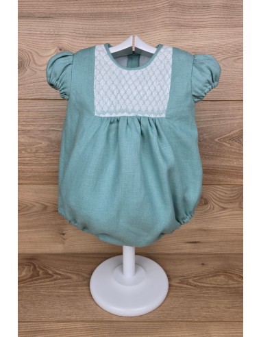 RANA LINO PUNTO SMOCK DE ARTESANÍA CARMINA, VERDE AGUA. VERANO 26.