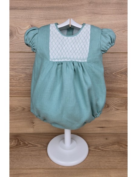 RANA LINO PUNTO SMOCK DE ARTESANÍA CARMINA, VERDE AGUA. VERANO 26.