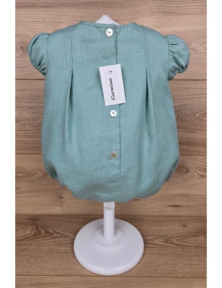RANA LINO PUNTO SMOCK DE ARTESANÍA CARMINA, VERDE AGUA. VERANO 26.