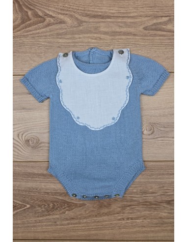 RANA UNISEX CON BABERO BORDADO A MANO DE ARTESANÍA CARMINA, AZUL INGLÉS . VERANO 26.