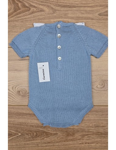 RANA UNISEX CON BABERO BORDADO A MANO DE ARTESANÍA CARMINA, AZUL INGLÉS . VERANO 26.