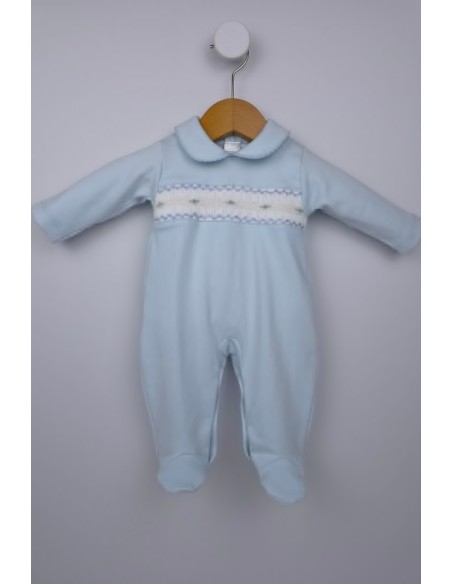 PIJAMA PUNTO SMOCK FLOR, CELESTE. VERANO 26.